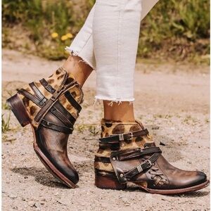 Freebird Belfast Leather Calf-hair Leopard Print Ankle Booties 5
